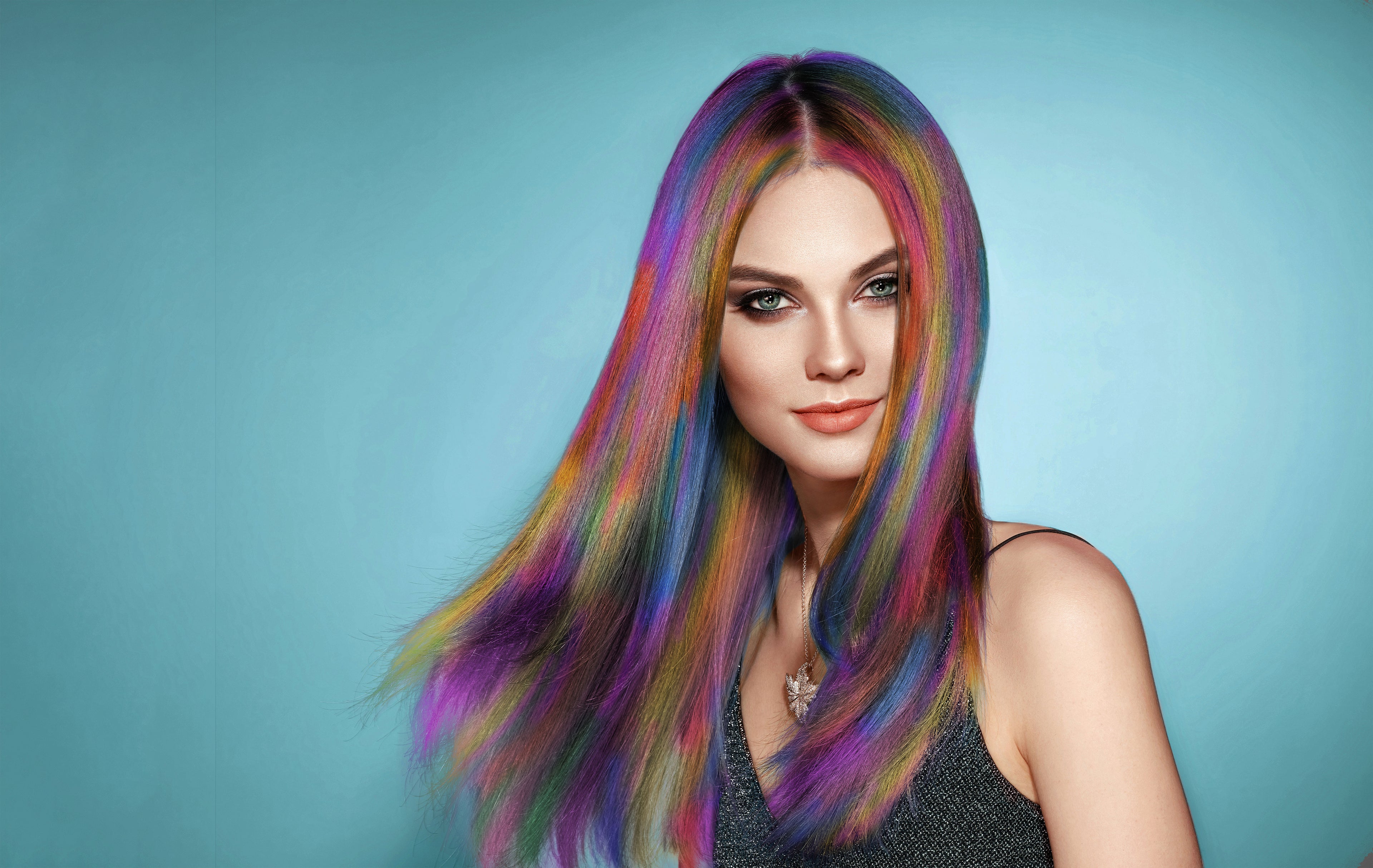 beautiful woman with multicolored hair